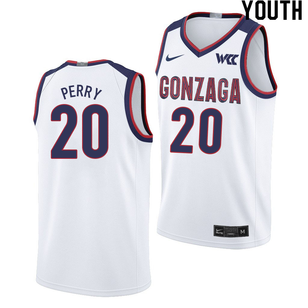Youth #20 Kaden Perry Gonzaga Bulldogs College Basketball Jerseys Sale-White